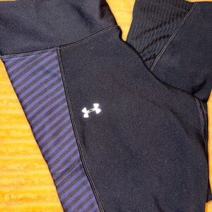 Under Armour Black with Purple Stripe Performance Capris Leggings